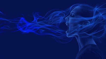 Surreal Digital Art of Woman with Blue Neon Smoke Effect