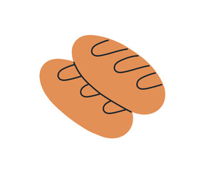 Chewy French bread, bread made from bran-free, low-yield flour isolated on white background flat vector illustration.
