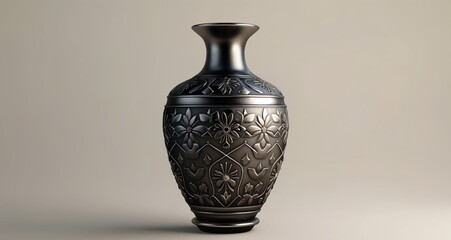 Luxurious Art Deco vase design with elegant floral patterns and decorative elements in 3D render.