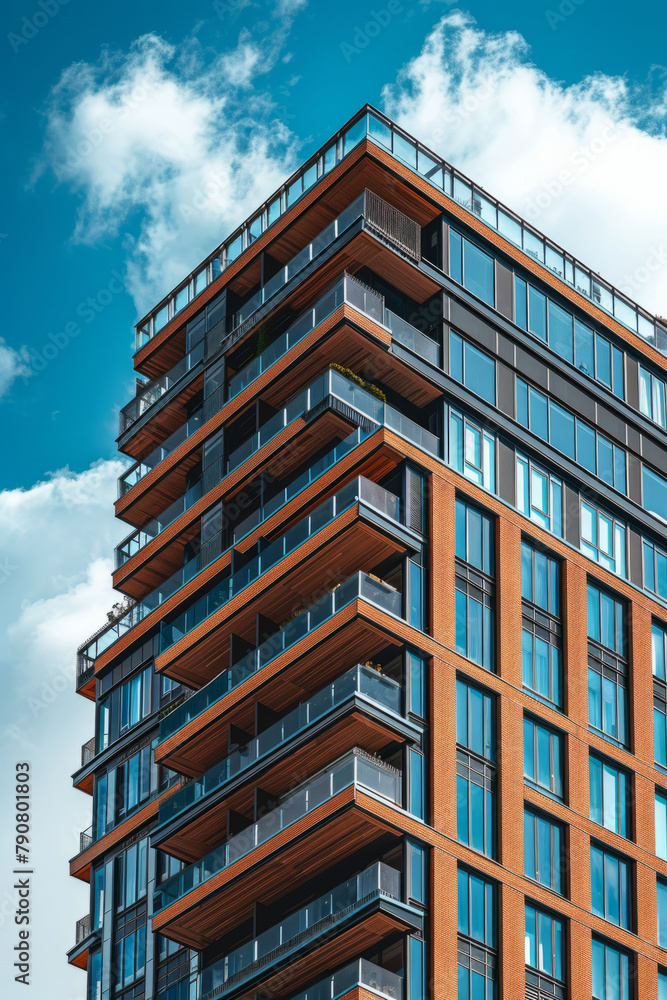 Poster vertical image of a modern high rise tower block building