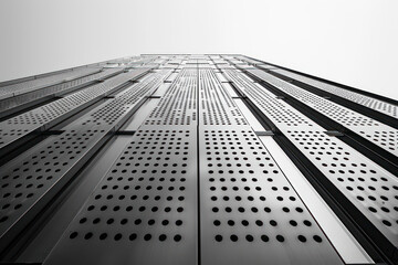 Fototapeta premium Black and white tone, Exterior architectural detail of aluminium perforated cladding facade of modern buildings.