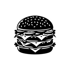 Silhouette of Appetizing Cheese Burger, Cheese Burger Vector Graphic

