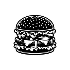 Tasty Cheese Burger Silhouette, Cheeseburger Illustration Art
