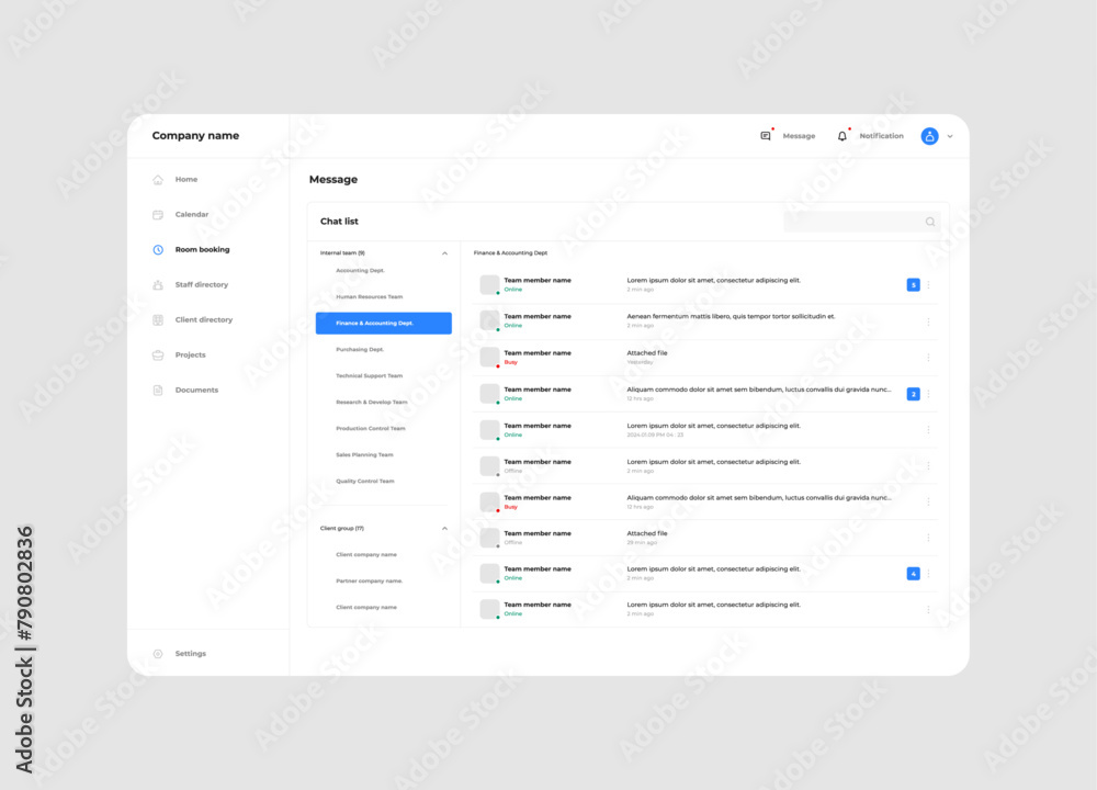 Poster company chatting message list ui design
