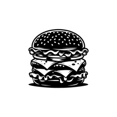 Delicious Cheese Burger in Silhouette Style, Cheeseburger Illustration Design

