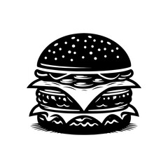 Cheeseburger Silhouette on White Background, Vector Cheese Burger Artwork
