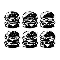 Cheeseburger Silhouette: Classic Fast Food Icon in Silhouette Form, Cheese Burger Vector Art
