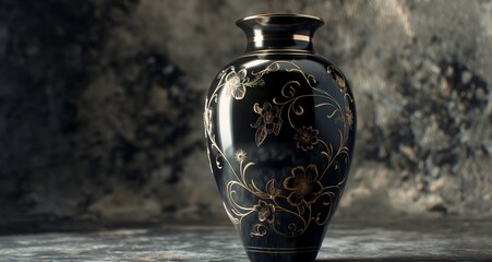 Art Deco 3D render of a luxurious vase with elegant floral motifs and polished finish. - obrazy, fototapety, plakaty