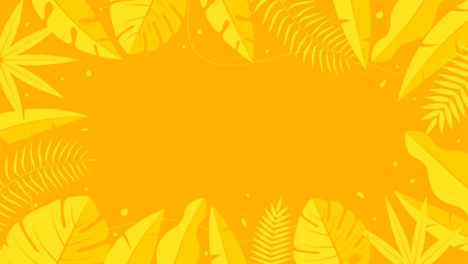 "Hello Summer" concept design with abstract illustrations on a background of exotic forest leaves, yellow designs, as well as summer backgrounds and banners.