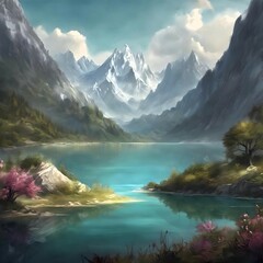 Enchanting Serenity: A Crystal-Clear Lake Nestled Among Majestic Green Mountains