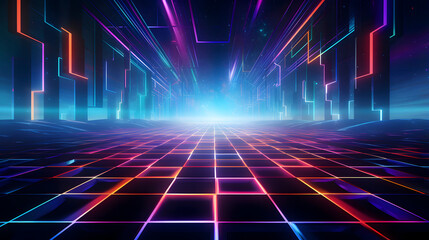 Digital technology surreal grid space neon light web page PPT background