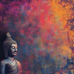 Buddha Statue Painting Against Colorful Background