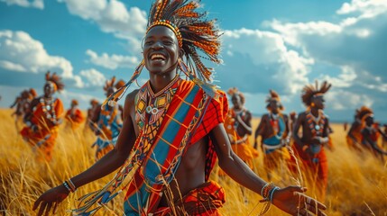 Obraz premium Energetic Traditional Dance in the African Savanna, generative ai