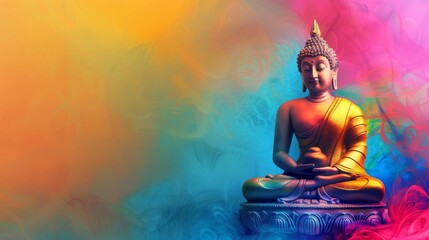 Buddha Statue Sitting on Colorful Cloud - obrazy, fototapety, plakaty