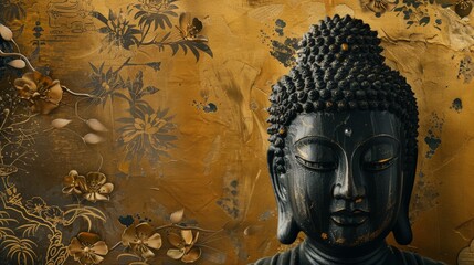 Black Buddha Statue Against Gold Wall