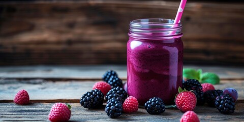 Juicy healthy healthy smoothie drink in a jar. Fresh green cocktail with berries. Generative AI.