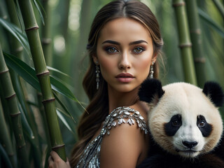 woman and panda