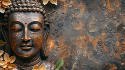 Close Up of Buddha Statue Surrounded by Flowers - obrazy, fototapety, plakaty