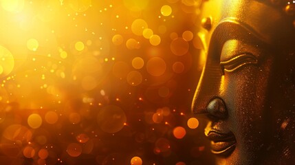 Close Up of Buddha Statue With Bright Lights in Background - obrazy, fototapety, plakaty