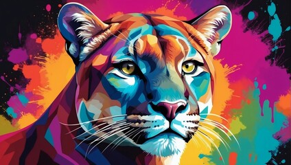 Colorful Big Cat Wallpaper, Stunning Cougar in Vibrant Hues, Providing a Twist on Animal Depiction.