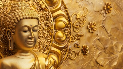 Golden Buddha Statue in Front of a Gilded Wall