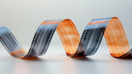 Classic film strip in 3D, curling elegantly. Simple background, space for text.