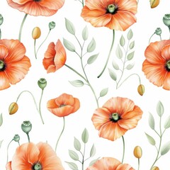 Elegant Seamless Poppy Flower Pattern for Textile Design