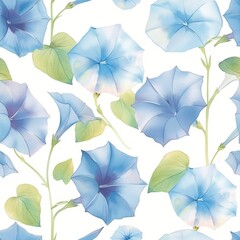 Fototapeta na wymiar Elegant Blue Morning Glory Flowers on White Background