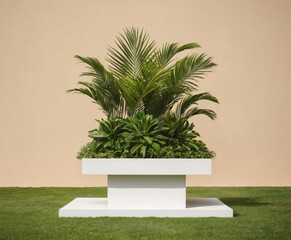 Product display with a natural green backdrop