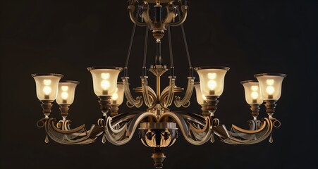 Art Deco 3D render ornate chandelier - obrazy, fototapety, plakaty