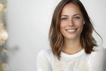 Fototapeta premium portrait of young happy woman looks in camera