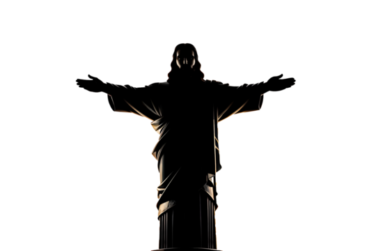 Silhouette of Jesus Christ with open arms isolated on transparent background. - Powered by Adobe