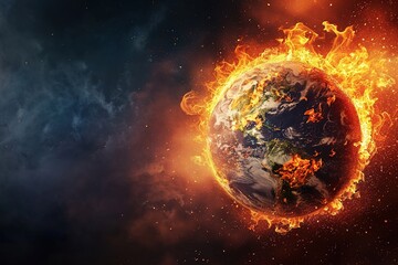 Planet Earth burning. Global warming and climate change concept