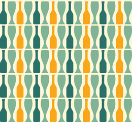 Abstract colorful bottles and glasses, vector illustration, seamless pattern