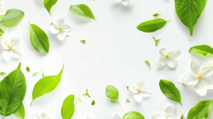 Serene White Flowers and Green Leaves on Bright Background