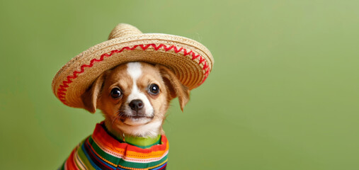 Cinco de Mayo celebration. Cute dog wearing a Mexican sombrero