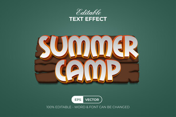 Summer Camp Text Effect Cartoon 3D Style. Editable Text Effect.