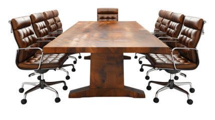 Boardroom with Long Rectangular Table and Leather Chairs : Isolated on White, Transparent Background, PNG File, Hand Edited Generative AI