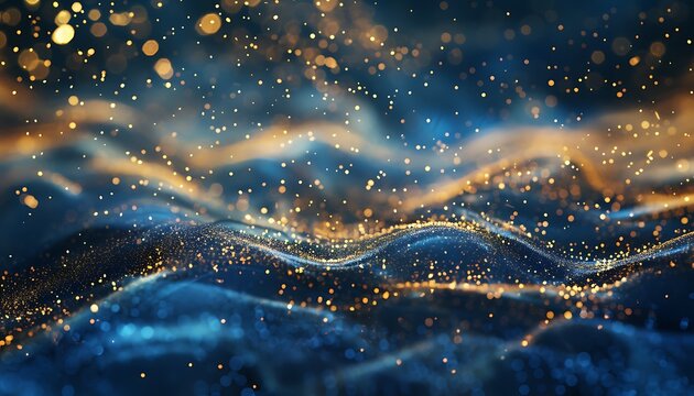 background featuring shimmering gold dust and waves of blue patterns