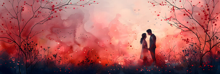 Love's Blossom: A Soft Watercolor Wedding Scene
