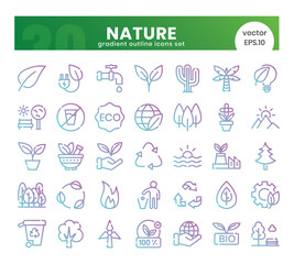 Nature Icons Bundle. Gradient outline icons style. Vector illustration.