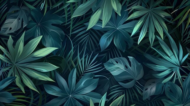 tropical exotic green leaves on a dark background