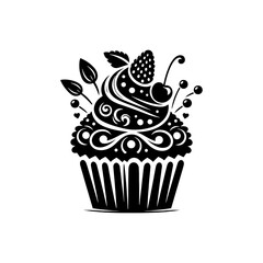 Silhouette of Indulgent Cupcake, Cupcake Vector Illustration
