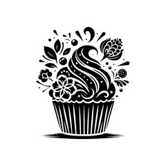Classic Cupcake Silhouette, Cupcake Illustration Design
