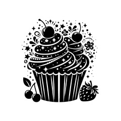 Delicious Cupcake Silhouette, Cupcake Vector Artwork
