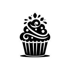 Silhouette of Cupcake: Tempting Treat in Minimalist Form, Cupcake Illustration