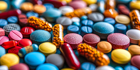 Fototapeta na wymiar colorful pharmaceutical pills and capsules representing healthcare and medication diversity