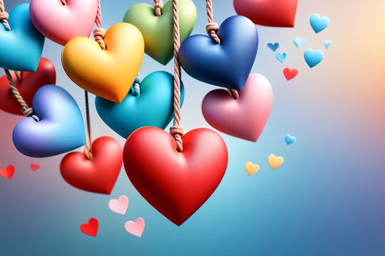colorful bright hearts in pastel colors