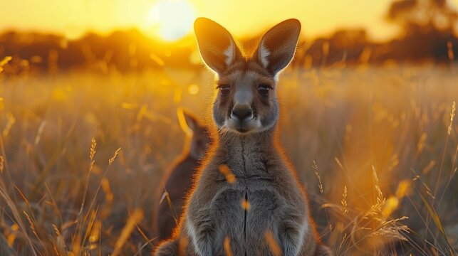 Motherly Love: Kangaroo and Joey Close-Up, generative ai