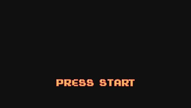 PRESS START pixel art 8 bit game from vintage arcade computer.dark background